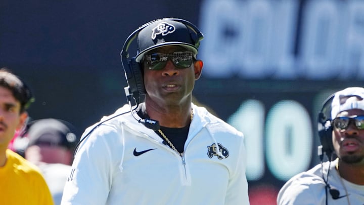 Sep 9, 2023; Boulder, Colorado, USA; Colorado Buffaloes head coach Deion Sanders walks on the