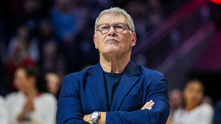 Jan 15, 2026; Storrs, Connecticut, USA; UConn Huskies head coach Geno Auriemma before the start of the game against the Villanova Wildcats at Harry A. Gampel Pavilion. Mandatory Credit: David Butler II-Imagn Images