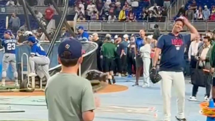 Clayton Kershaw played catch with his son before his final pro baseball appearance.