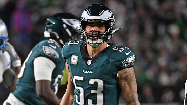 Philadelphia Eagles linebacker Zack Baun reacts against the Detroit Lions at Lincoln Financial Field. 