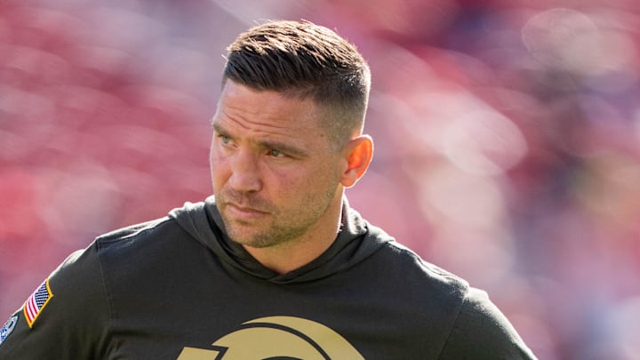 November 9, 2025; Santa Clara, California, USA; Los Angeles Rams defensive coordinator Chris Shula before the game against the San Francisco 49ers at Levi's Stadium. Mandatory Credit: Kyle Terada-Imagn Images