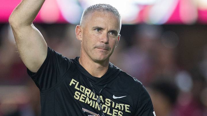 Florida State Seminoles head coach Mike Norvell walks down the field. The Miami Hurricanes lead the Florida State Seminoles 14-3 at the half on Saturday, Oct. 4, 2025. Florida State Seminoles head coach Mike Norvell walks down the field. The Miami Hurricanes lead the Florida State Seminoles 14-3 at the half on Saturday, Oct. 4, 2025.