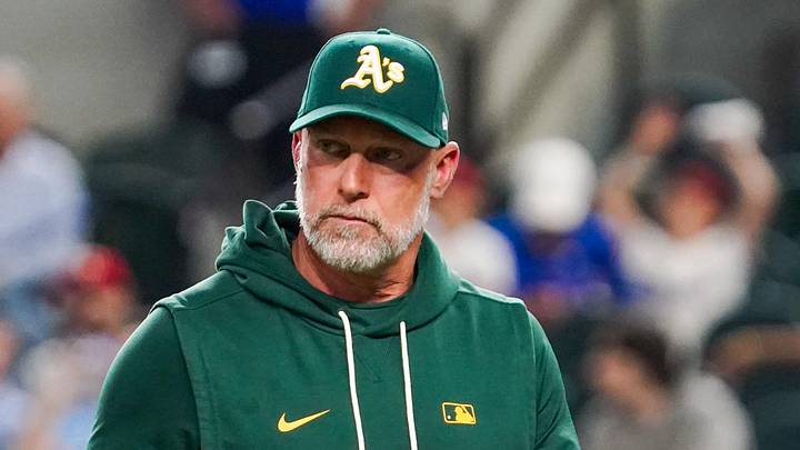 Apr 24, 2026; Arlington, Texas, USA; Athletics manager Mark Kotsay (7) walks off the field after a pitching change during the seventh inning against the Texas Rangers at Globe Life Field. Mandatory Credit: Raymond Carlin III-Imagn Images Apr 24, 2026; Arlington, Texas, USA; Athletics manager Mark Kotsay (7) walks off the field after a pitching change during the seventh inning against the Texas Rangers at Globe Life Field. Mandatory Credit: Raymond Carlin III-Imagn Images