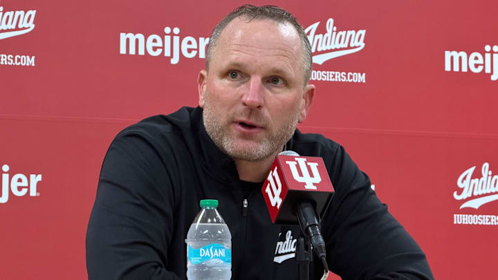 Indiana men's basketball coach Darian DeVries speaks to media Nov. 25, 2025, after beating Kansas State at Assembly Hall.