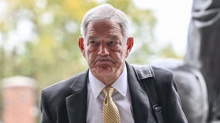 Oct 18, 2025; Iowa City, Iowa, USA; Iowa Hawkeyes head coach Kirk Ferentz enters Kinnick Stadium before the game against the Penn State Nittany Lions. Mandatory Credit: Jeffrey Becker-Imagn Images Oct 18, 2025; Iowa City, Iowa, USA; Iowa Hawkeyes head coach Kirk Ferentz enters Kinnick Stadium before the game against the Penn State Nittany Lions. Mandatory Credit: Jeffrey Becker-Imagn Images