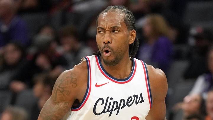 Apr 11, 2025; Sacramento, California, USA; Los Angeles Clippers forward Kawhi Leonard (2) reacts after making a three point basket against the Sacramento Kings during the second quarter at Golden 1 Center. Mandatory Credit: Darren Yamashita-Imagn Images Apr 11, 2025; Sacramento, California, USA; Los Angeles Clippers forward Kawhi Leonard (2) reacts after making a three point basket against the Sacramento Kings during the second quarter at Golden 1 Center. Mandatory Credit: Darren Yamashita-Imagn Images