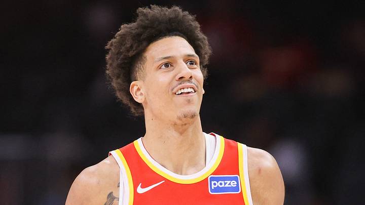 Atlanta Hawks forward Jalen Johnson (1) reacts against the Milwaukee Bucks at State Farm Arena on March 14, 2026. Atlanta Hawks forward Jalen Johnson (1) reacts against the Milwaukee Bucks at State Farm Arena on March 14, 2026.