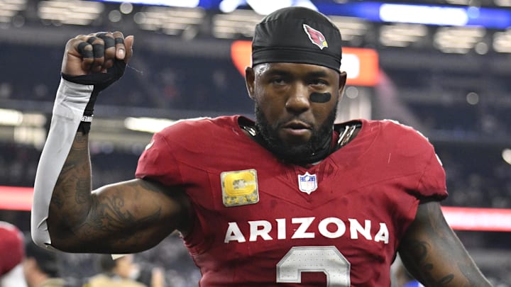 Nov 3, 2025; Arlington, Texas, USA; Arizona Cardinals safety Budda Baker (3) leaves the field after defeating the Dallas Cowboys at AT&T Stadium. Mandatory Credit: Jerome Miron-Imagn Images