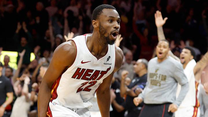 Miami Heat forward Andrew Wiggins (22) reacts (Mandatory Credit: Rhona Wise-Imagn Images)