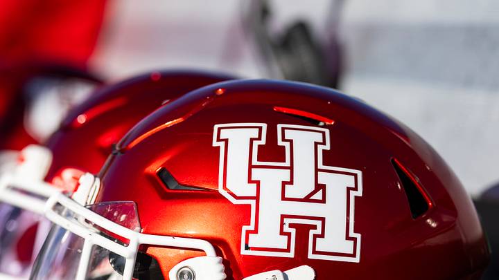 Oct 25, 2025; Tempe, Arizona, USA; Detailed view of a Houston Cougars helmet at Mountain America Stadium. Mandatory Credit: Mark J. Rebilas-Imagn Images Oct 25, 2025; Tempe, Arizona, USA; Detailed view of a Houston Cougars helmet at Mountain America Stadium. Mandatory Credit: Mark J. Rebilas-Imagn Images