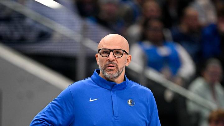Jan 1, 2026; Dallas, Texas, USA; Dallas Mavericks head coach Jason Kidd looks on during the second quarter at the American Airlines Center. Mandatory Credit: Jerome Miron-Imagn Images