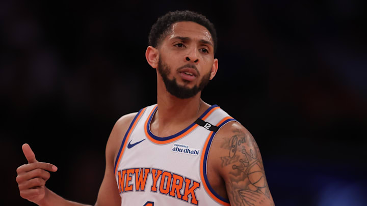 May 21, 2025; New York, New York, USA; New York Knicks guard Cameron Payne (1) looks on in the third quarter against the Indiana Pacers during game one of the eastern conference finals for the 2025 NBA Playoffs at Madison Square Garden. Mandatory Credit: Brad Penner-Imagn Images May 21, 2025; New York, New York, USA; New York Knicks guard Cameron Payne (1) looks on in the third quarter against the Indiana Pacers during game one of the eastern conference finals for the 2025 NBA Playoffs at Madison Square Garden. Mandatory Credit: Brad Penner-Imagn Images