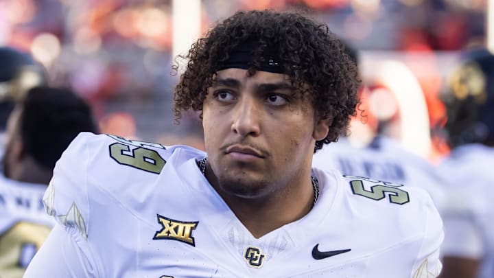 Oct 19, 2024; Tucson, Arizona, USA; Colorado Buffalos guard Yahya Attia (59) against the Arizona Wildcats at Arizona Stadium. 