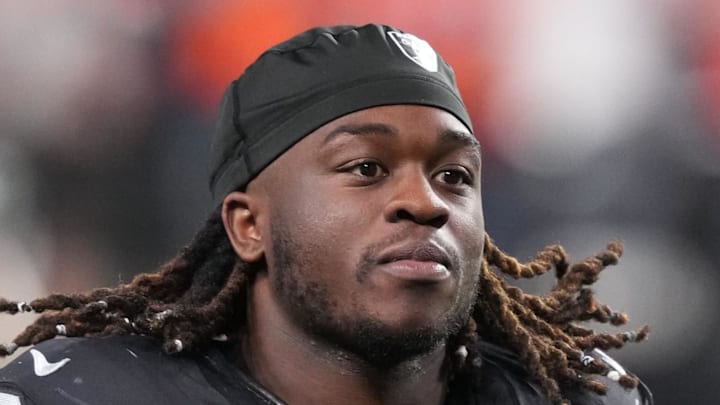 Dec 7, 2025; Paradise, Nevada, USA;  Las Vegas Raiders running back Ashton Jeanty (2) leaves the field following a game against the Denver Broncos at Allegiant Stadium. Mandatory Credit: Stephen R. Sylvanie-Imagn Images