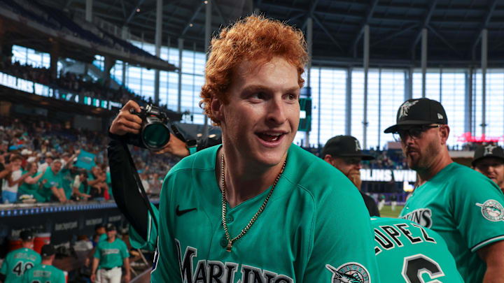 Miami Marlins right fielder Owen Caissie