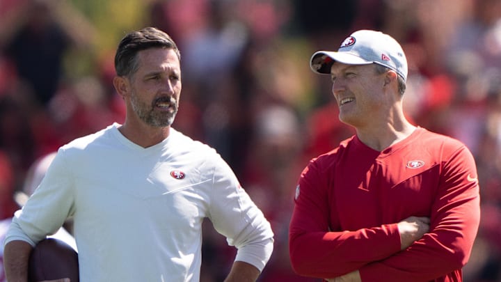 San Francisco 49ers head coach Kyle Shanahan (left) and general manager John Lynch (right)