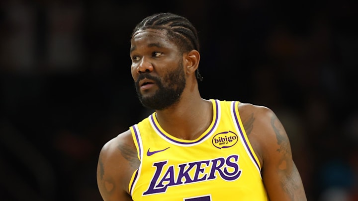 Feb 26, 2026; Phoenix, Arizona, USA; Los Angeles Lakers center Deandre Ayton (5) against the Phoenix Suns at Mortgage Matchup Center. Mandatory Credit: Mark J. Rebilas-Imagn Images
