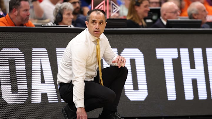 Mar 20, 2026; Tampa, FL, USA; Iowa Hawkeyes head coach Ben McCollum looks on during the second half against the Clemson Tigers during a first round game of the men's 2026 NCAA Tournament at Benchmark International Arena. Mandatory Credit: Matt Pendleton-Imagn Images