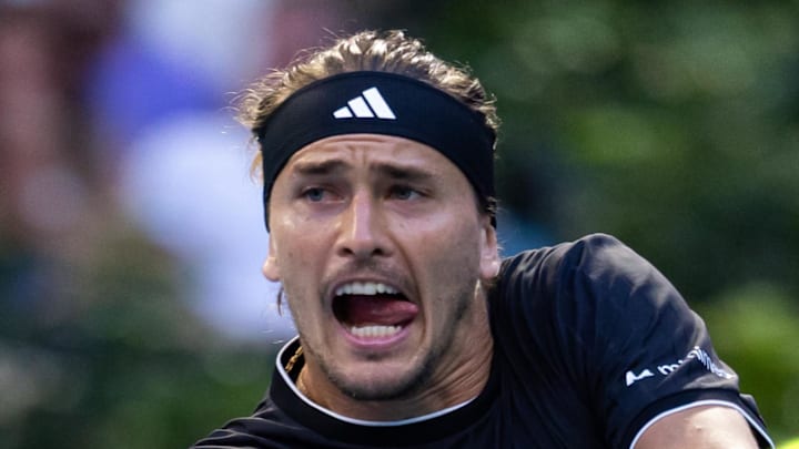 Alexander Zverev hits a backhand