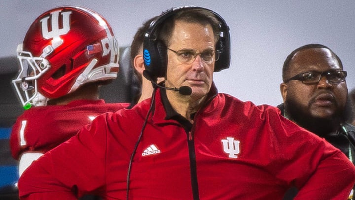Indiana Head Coach Curt Cignetti stands with his hands on his hips during the College Football Playoff National Championship college football game at Hard Rock Stadium in Miami Gardens on Monday, Jan. 19, 2026.