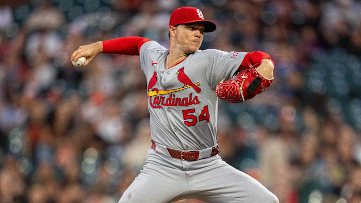 Sep 24, 2025; San Francisco, California, USA; St. Louis Cardinals starting pitcher Sonny Gray (54) delivers a pitch against the San Francisco Giants during the first inning at Oracle Park. Mandatory Credit: Neville E. Guard-Imagn Images