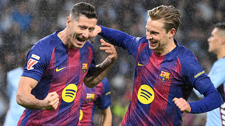 Robert Lewandowski (left) scored a hat-trick against Celta Vigo.