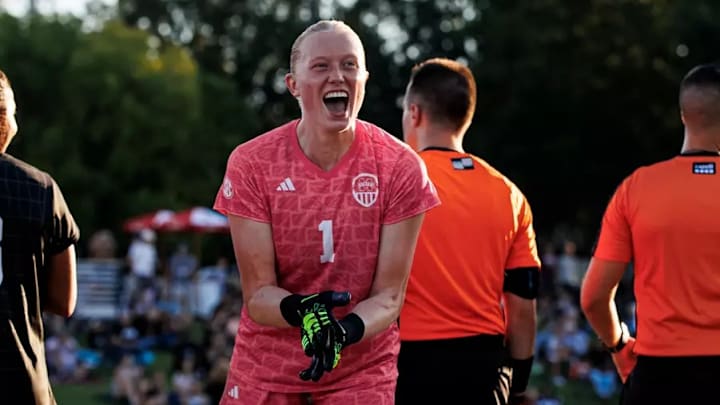 Mississippi State Goal Keeper Sarah Wommack (#1) during the match between the Wake Forest Demon Deacons and the Mississippi State Bulldogs at the MSU Soccer Field in Starkville, MS.