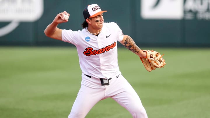 Oregon State infielder Aiva Arquette throws the ball toward first base during the game against Saint Mary’s in the NCAA Corvallis Regional on Friday, May 30, 2025 at Goss Stadium at Coleman Field in Corvallis, Ore. Oregon State infielder Aiva Arquette throws the ball toward first base during the game against Saint Mary’s in the NCAA Corvallis Regional on Friday, May 30, 2025 at Goss Stadium at Coleman Field in Corvallis, Ore.