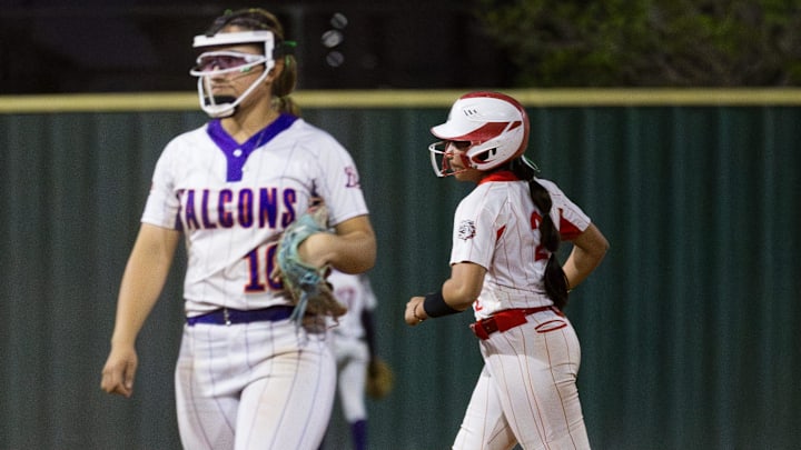 Socorro’s Mia Dominguez (2) hits a home run during a District 1-6A game against Socorro at Eastlake High School on Tuesday, March 17, 2026, in El Paso, Texas.