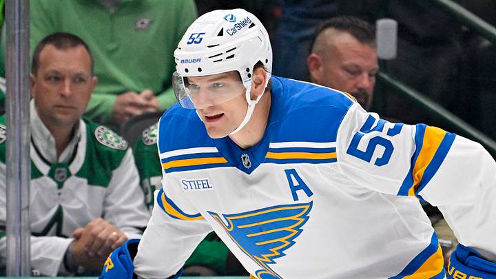Oct 2, 2026; Dallas, Texas, USA; St. Louis Blues defenseman Colton Parayko (55) skates against the Dallas Stars during the game at the American Airlines Center. Mandatory Credit: Jerome Miron-Imagn Images Oct 2, 2026; Dallas, Texas, USA; St. Louis Blues defenseman Colton Parayko (55) skates against the Dallas Stars during the game at the American Airlines Center. Mandatory Credit: Jerome Miron-Imagn Images
