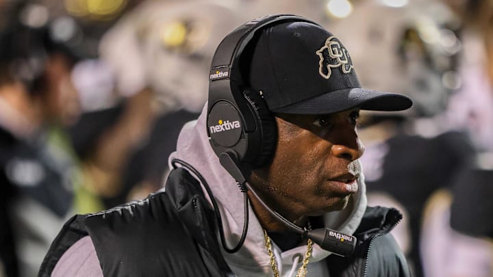 Nov 4, 2023; Boulder, Colorado, USA; Colorado Buffaloes head coach Deion Sanders during the game against the Oregon State Beavers at Folsom Field. Mandatory Credit: Chet Strange-Imagn Images Nov 4, 2023; Boulder, Colorado, USA; Colorado Buffaloes head coach Deion Sanders during the game against the Oregon State Beavers at Folsom Field. Mandatory Credit: Chet Strange-Imagn Images