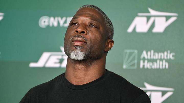 Jun 10, 2026; Florham Park, NY, USA; New York Jets head coach Aaron Glenn speaks at a press conference during minicamp at Atlantic Health Jets Training Center. Mandatory Credit: John Jones-Imagn Images