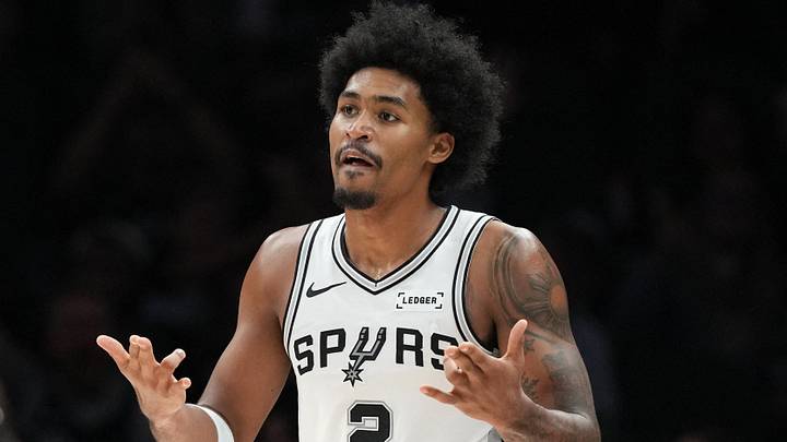 Oct 16, 2026; San Antonio, Texas, USA;  San Antonio Spurs guard Dylan Harper (2) reacts after scoring a three-point basket during the second half against the Sacramento Kings at Frost Bank Center.  Mandatory Credit: Scott Wachter-Imagn Images