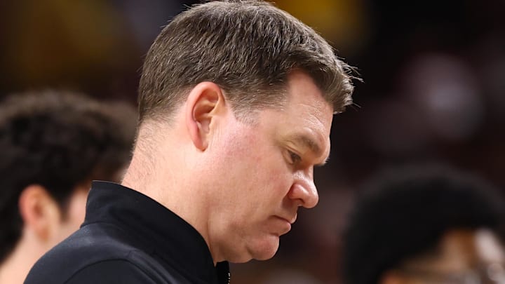 Jan 31, 2026; Tempe, Arizona, USA; Arizona Wildcats head coach Tommy Lloyd against the Arizona State Sun Devils at Desert Financial Arena. Mandatory Credit: Mark J. Rebilas-Imagn Images