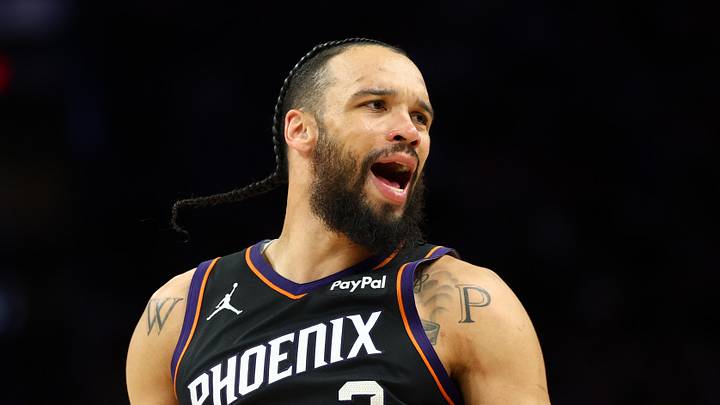 Apr 27, 2026; Phoenix, Arizona, USA; Phoenix Suns forward Dillon Brooks (3) against the Oklahoma City Thunder during game four of the first round of the 2026 NBA Playoffs at Mortgage Matchup Center. Mandatory Credit: Mark J. Rebilas-Imagn Images