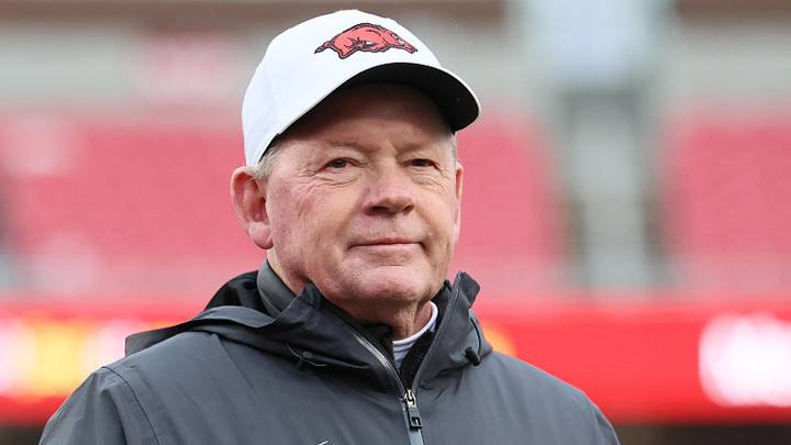 Nov 29, 2025; Fayetteville, Arkansas, USA; Arkansas Razorbacks interim head coach Bobby Petrino prior to a game against the Missouri Tigers at Donald W. Reynolds Razorback Stadium. Mandatory Credit: Nelson Chenault-Imagn Images Nov 29, 2025; Fayetteville, Arkansas, USA; Arkansas Razorbacks interim head coach Bobby Petrino prior to a game against the Missouri Tigers at Donald W. Reynolds Razorback Stadium. Mandatory Credit: Nelson Chenault-Imagn Images