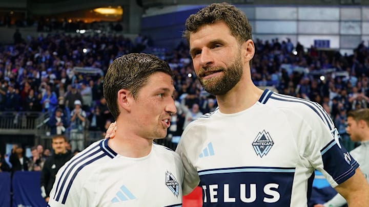 Ryan Gauld (left) and Thomas Müller (right) helped the Vancouver Whitecaps beat LAFC on Saturday night. 