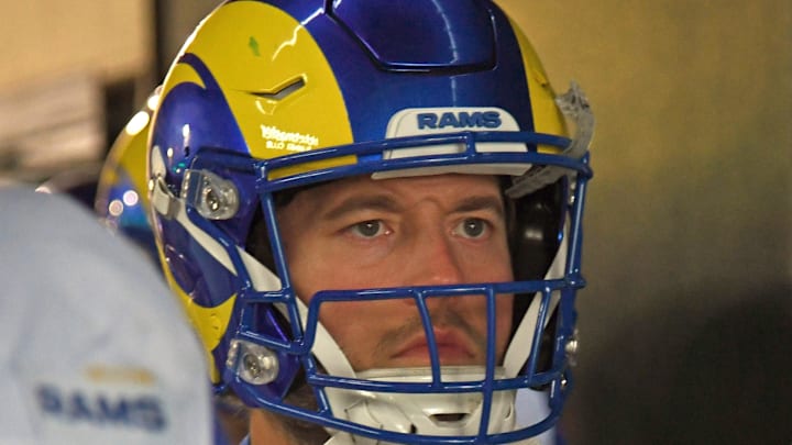 Jan 19, 2025; Philadelphia, Pennsylvania, USA; Los Angeles Rams quarterback Matthew Stafford (9) in the tunnel against the Philadelphia Eagles in a 2025 NFC divisional round game at Lincoln Financial Field. Mandatory Credit: Eric Hartline-Imagn Images