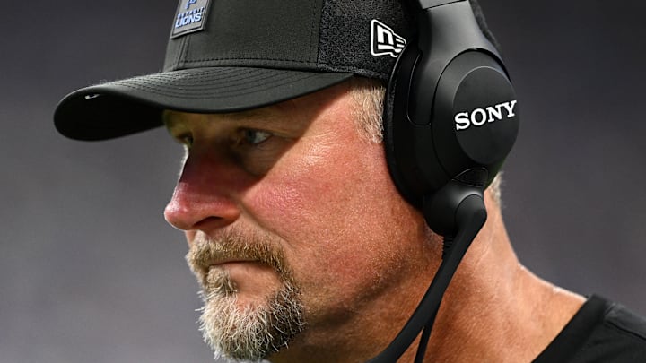 Detroit Lions head coach Dan Campbell looks on during the second quarter of the game against the Chicago Bears Detroit Lions head coach Dan Campbell looks on during the second quarter of the game against the Chicago Bears