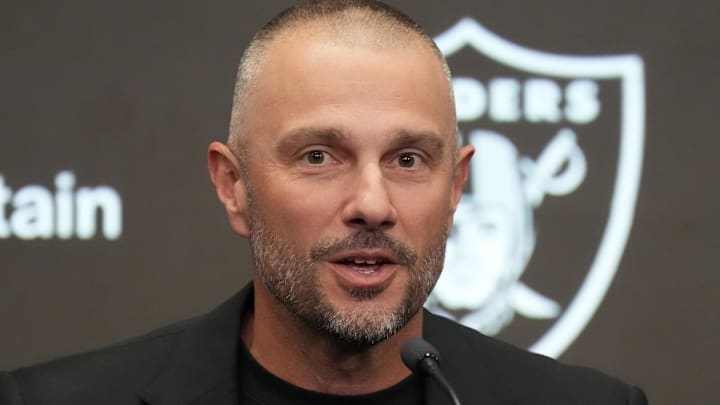 Feb 10, 2026; Henderson, NV, USA; Las Vegas Raiders general manager John Spytek at press conference at Intermountain Health Performance Center. Mandatory Credit: Kirby Lee-Imagn Images