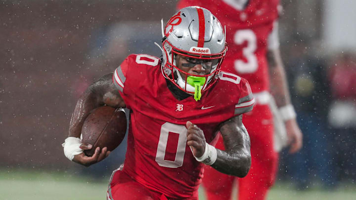 Baylor's David Gabriel Georges (0) carries the ball during the Division II-AAA championship game at Finley Stadium in Chattanooga, Tenn., on Dec. 4, 2025.