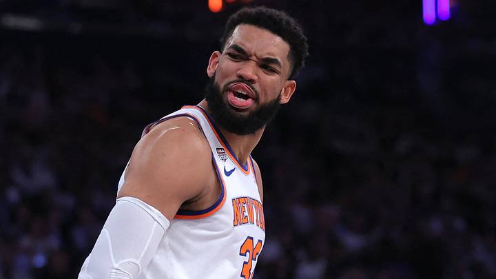 Jun 10, 2026; New York, New York, USA; New York Knicks center Karl-Anthony Towns (32) reacts in the second quarter against the San Antonio Spurs during game four of the 2026 NBA Finals at Madison Square Garden. Mandatory Credit: Brad Penner-Imagn Images Jun 10, 2026; New York, New York, USA; New York Knicks center Karl-Anthony Towns (32) reacts in the second quarter against the San Antonio Spurs during game four of the 2026 NBA Finals at Madison Square Garden. Mandatory Credit: Brad Penner-Imagn Images