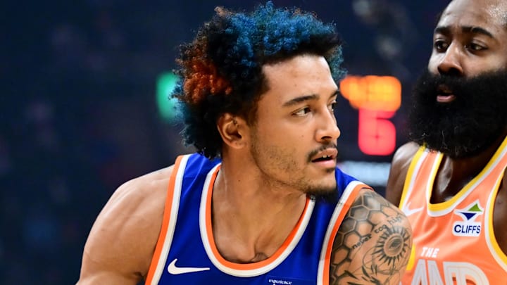 Feb 24, 2026; Cleveland, Ohio, USA; Cleveland Cavaliers guard James Harden (1) defends New York Knicks forward Jeremy Sochan (20) during the first half at Rocket Arena. Mandatory Credit: Ken Blaze-Imagn Images Feb 24, 2026; Cleveland, Ohio, USA; Cleveland Cavaliers guard James Harden (1) defends New York Knicks forward Jeremy Sochan (20) during the first half at Rocket Arena. Mandatory Credit: Ken Blaze-Imagn Images