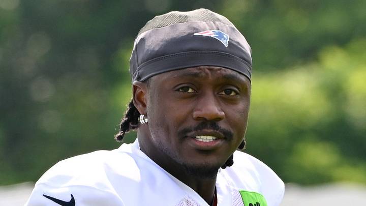Jul 28, 2026; Foxborough, MA, USA; New England Patriots wide receiver A.J. Brown (1) walks to practice for training camp at Gillette Stadium. Mandatory Credit: Eric Canha-Imagn Images