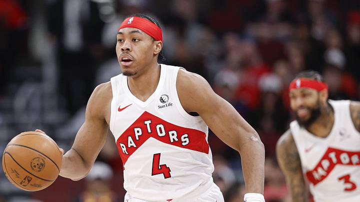 Mar 18, 2026; Chicago, Illinois, USA; Toronto Raptors forward Scottie Barnes (4) brings the ball up court against the Chicago Bulls during the first half at United Center. Mandatory Credit: Kamil Krzaczynski-Imagn Images Mar 18, 2026; Chicago, Illinois, USA; Toronto Raptors forward Scottie Barnes (4) brings the ball up court against the Chicago Bulls during the first half at United Center. Mandatory Credit: Kamil Krzaczynski-Imagn Images
