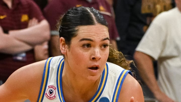 Mar 27, 2026; Sacramento, CA, USA; UCLA Bruins guard Charlisse Leger-Walker (5) drives against the Minnesota Golden Gophers during a Sweet Sixteen game of the Sacramento Regional 2 of the women's 2026 NCAA Tournament at Golden 1 Center. Mandatory Credit: Ed Szczepanski-Imagn Images Mar 27, 2026; Sacramento, CA, USA; UCLA Bruins guard Charlisse Leger-Walker (5) drives against the Minnesota Golden Gophers during a Sweet Sixteen game of the Sacramento Regional 2 of the women's 2026 NCAA Tournament at Golden 1 Center. Mandatory Credit: Ed Szczepanski-Imagn Images