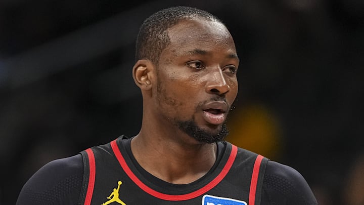 Feb 24, 2026; Atlanta, Georgia, USA; Atlanta Hawks forward Jonathon Kuminga (0) shown on the court against the Washington Wizards during the first half at State Farm Arena. Mandatory Credit: Dale Zanine-Imagn Images