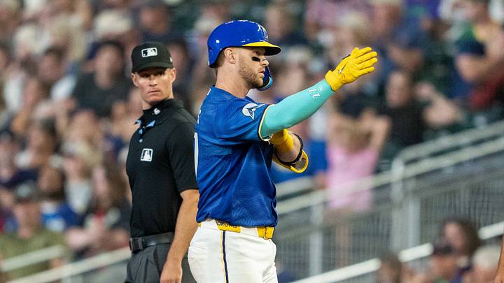 Jul 24, 2026; Minneapolis, Minnesota, USA; Minnesota Twins catcher Ryan Jeffers (27) celebrates after hitting a single during the seventh inning against the Athletics at Target Field. Mandatory Credit: Jordan Johnson-Imagn Images