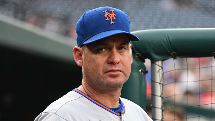 Aug 20, 2025; Washington, District of Columbia, USA; New York Mets manager Carlos Mendoza (64) stands in the dugout before a game against the Washington Nationals at Nationals Park. Mandatory Credit: Rafael Suanes-Imagn Images Aug 20, 2025; Washington, District of Columbia, USA; New York Mets manager Carlos Mendoza (64) stands in the dugout before a game against the Washington Nationals at Nationals Park. Mandatory Credit: Rafael Suanes-Imagn Images