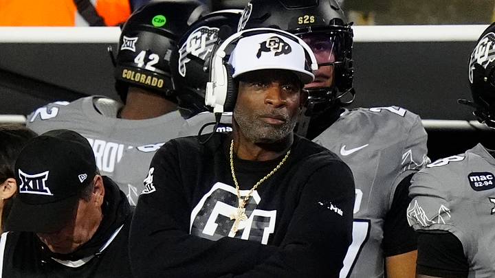 Colorado Buffaloes head coach Deion Sanders on the sidelines in the second quarter against the Arizona Wildcats at Folsom Field. Colorado Buffaloes head coach Deion Sanders on the sidelines in the second quarter against the Arizona Wildcats at Folsom Field.